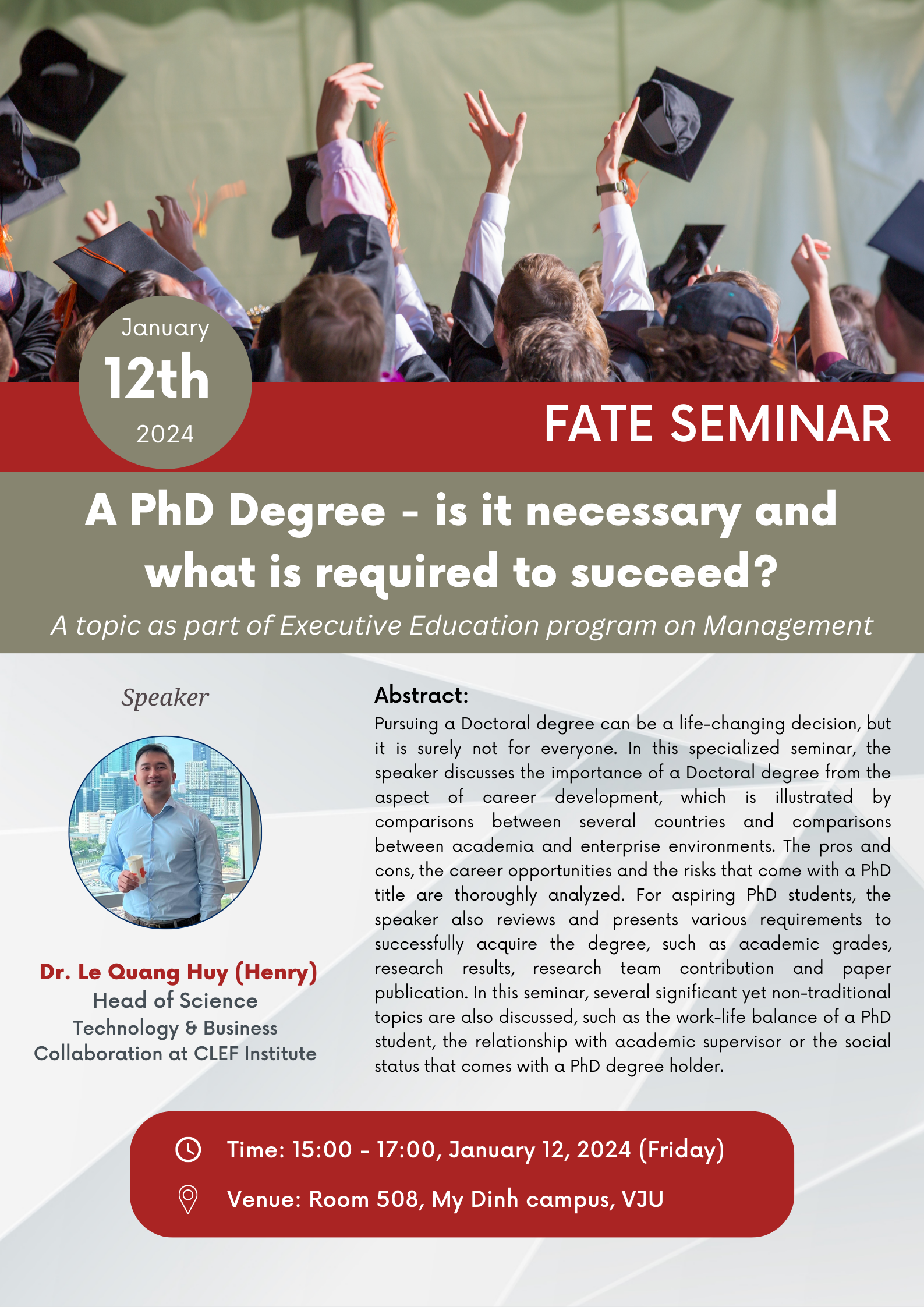 Jan.12 FATE Seminar: A PhD degree: is it necessary and what is required to succeed?